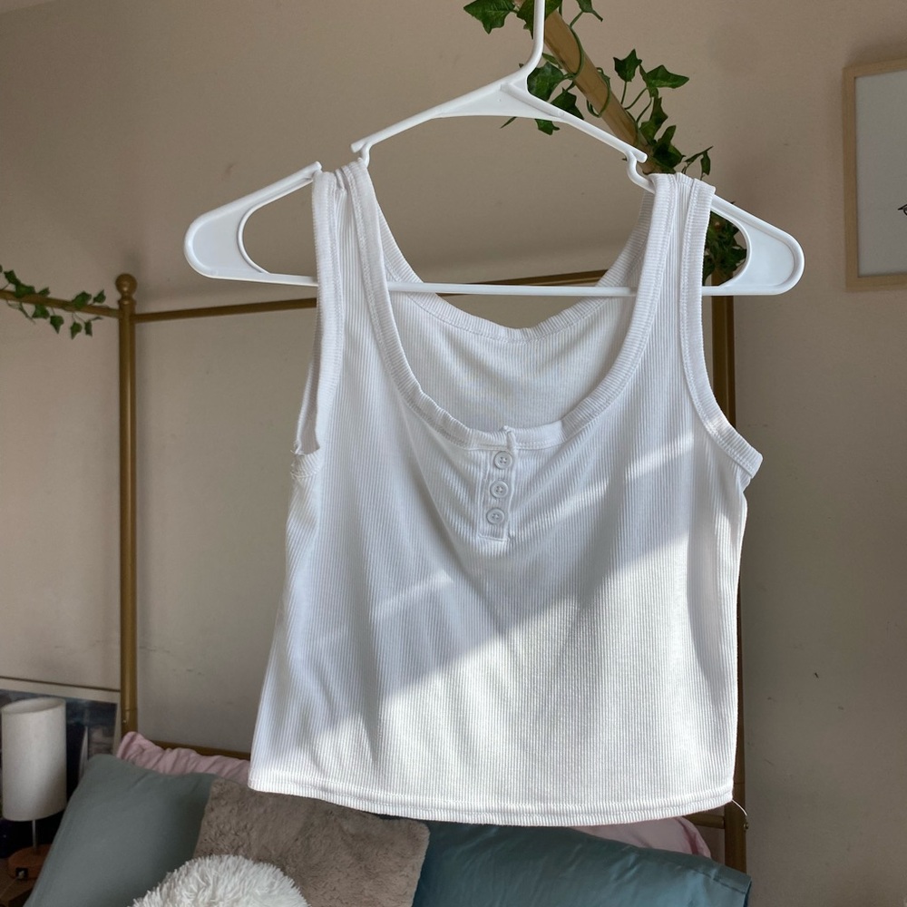White Ribbed Button-Front Tank Top